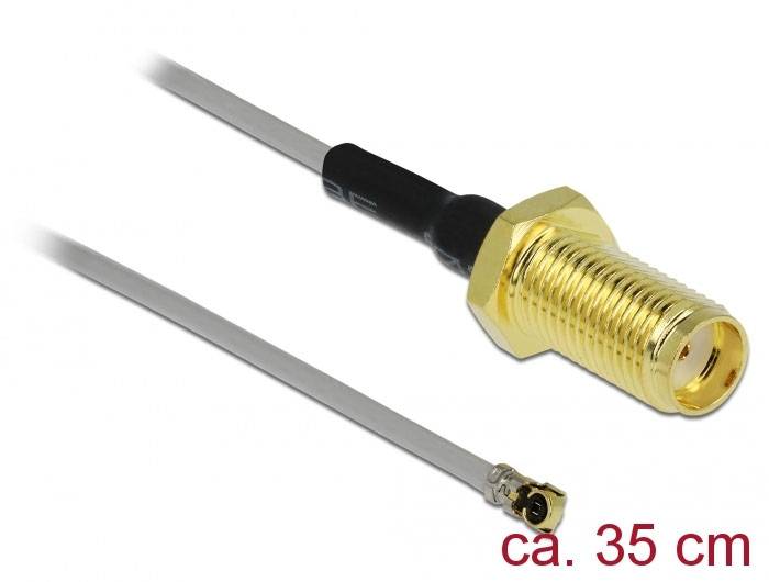 Delock WLAN-Antennen Anschlusskabel [1x SMA-Buchse - 1x IPEX-Stecker] 0.35m Schwarz, Gold, Grau