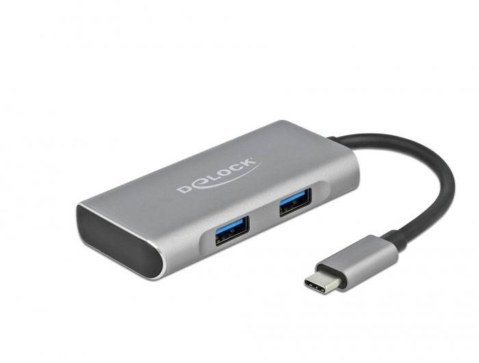 Delock 63261 USB-Hub 3+1 Port USB-A, USB-C® USB 3.2 Gen2 10 GBit/s mit USB-C® Stecker Schwarz, Grau 63261
