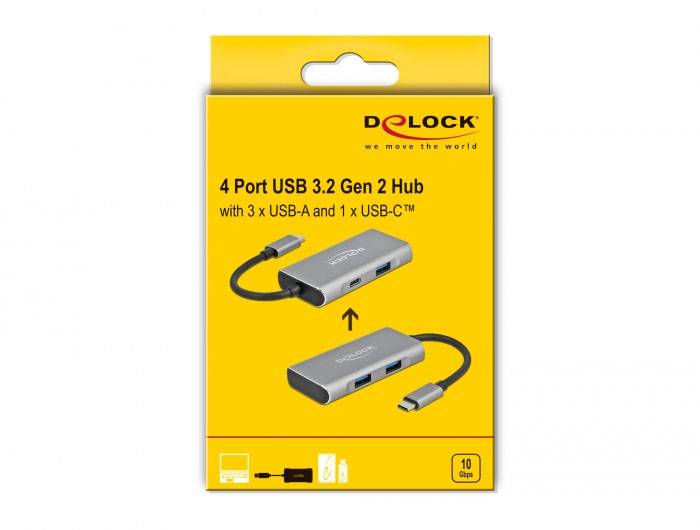 Delock 63261 USB-Hub 3+1 Port USB-A, USB-C® USB 3.2 Gen2 10 GBit/s mit USB-C® Stecker Schwarz, Grau 63261