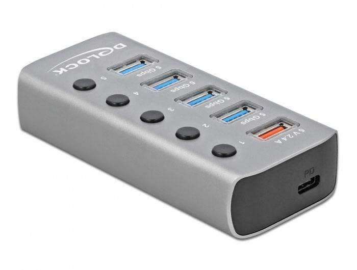 Delock 63263 USB-Hub 4 Port USB-A USB 3.1 Gen1 5 GBit/s Grau 63263