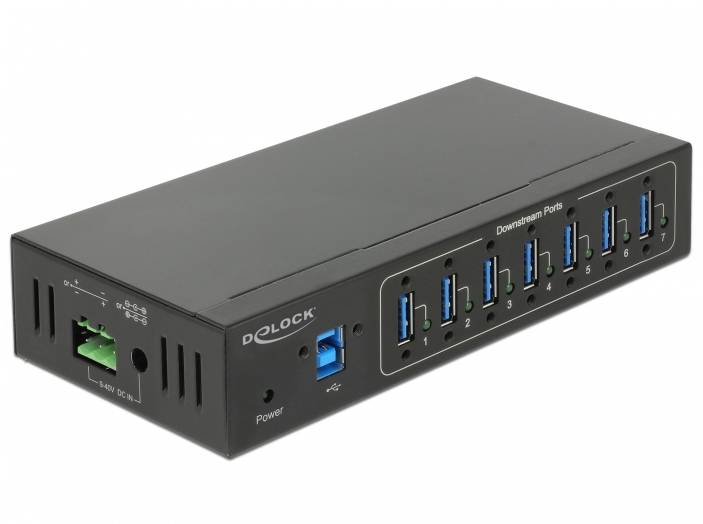 Delock 63311 USB-Hub 7 Port USB-A, DC-Buchse 3.5mm USB 3.2 Gen1 5 GBit/s Schwarz 63311