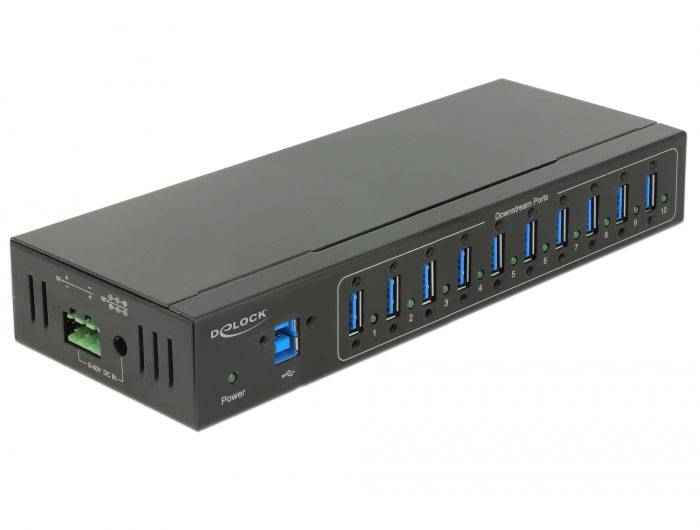 Delock 63919 USB-Hub 10 Port USB-A, DC-Buchse 3.5mm USB 3.2 Gen1 5 GBit/s Schwarz 63919
