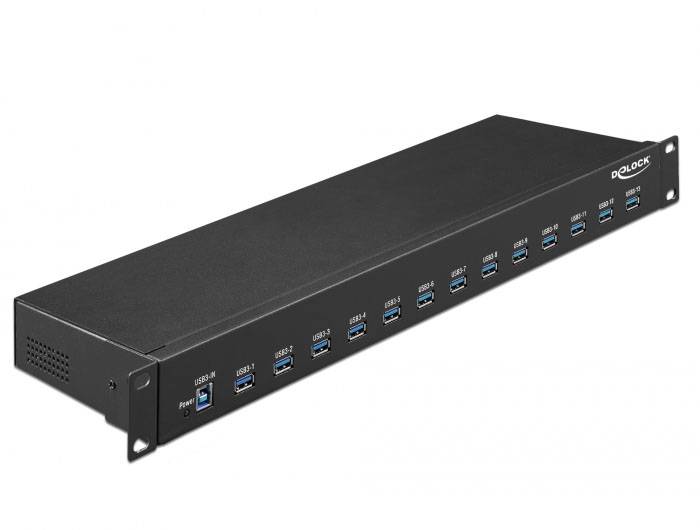 Delock 64039 USB-Hub 13 Port USB-A, DC-Buchse 3.5mm USB 3.2 Gen1 5 GBit/s Schwarz 64039