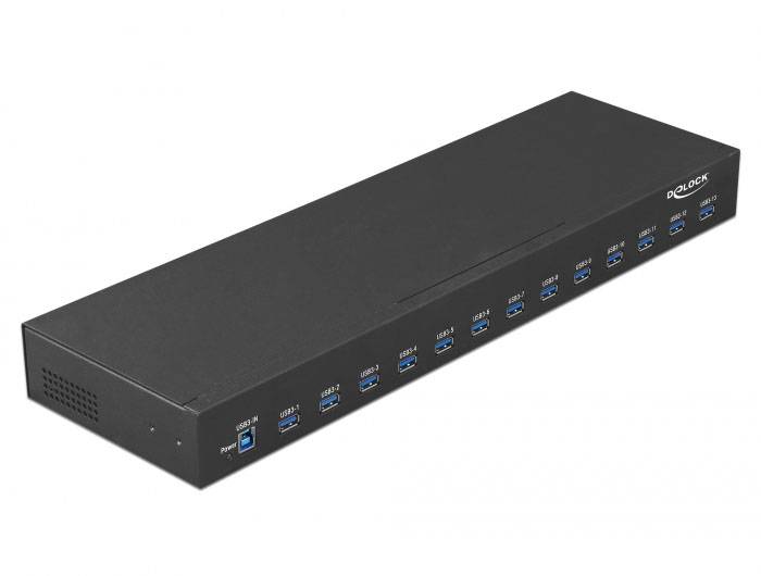 Delock 64039 USB-Hub 13 Port USB-A, DC-Buchse 3.5mm USB 3.2 Gen1 5 GBit/s Schwarz 64039