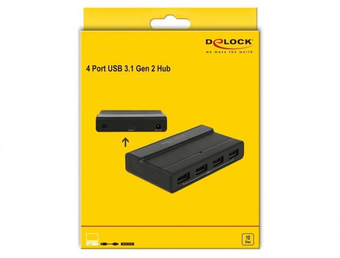 Delock 64053 USB-Hub 4 Port USB-A USB 3.1 Gen2 10 GBit/s mit USB-C® Stecker Schwarz 64053