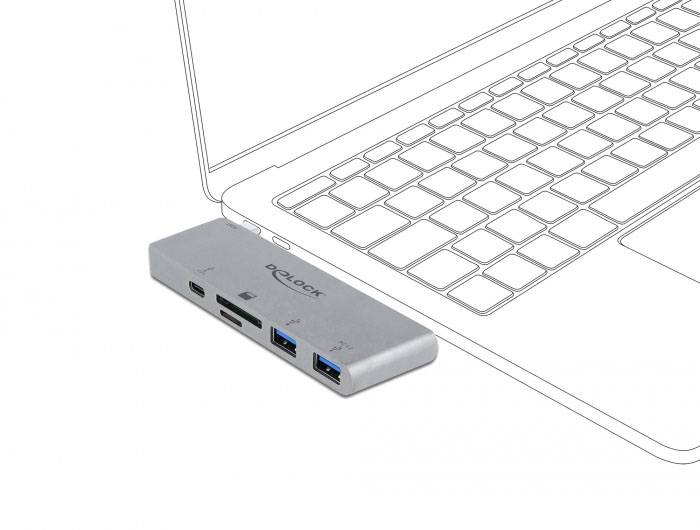 Delock 64078 USB-Hub 2+1 Port USB-A, USB-C®, SD, microSD USB 3.2 Gen1 5 GBit/s mit USB-C® Stecker Grau 64078