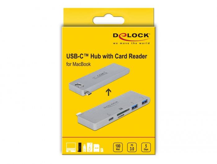 Delock 64078 USB-Hub 2+1 Port USB-A, USB-C®, SD, microSD USB 3.2 Gen1 5 GBit/s mit USB-C® Stecker Grau 64078