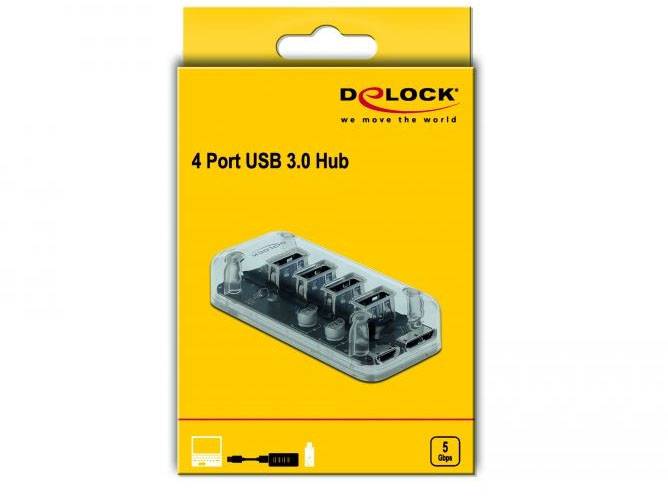 Delock 64087 USB-Hub 4 Port USB-A USB 3.2 Gen1 5 GBit/s Transparent 64087