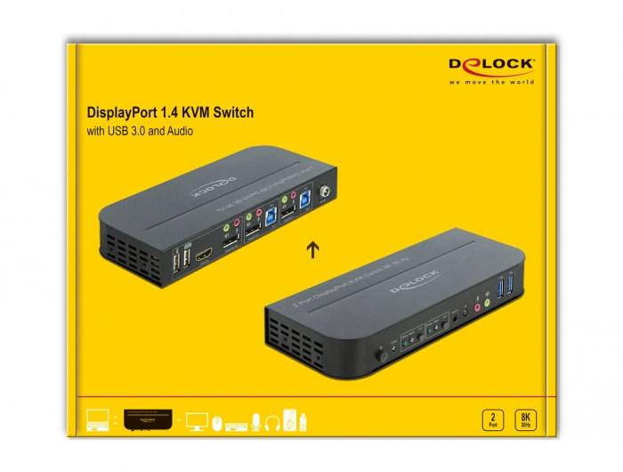 Delock 11482 DisplayPort-Switch DisplayPort®, HDMI Gestensteuerung, Maus, Tastatur, Fernbedienung 3840 x 2160 Pixel