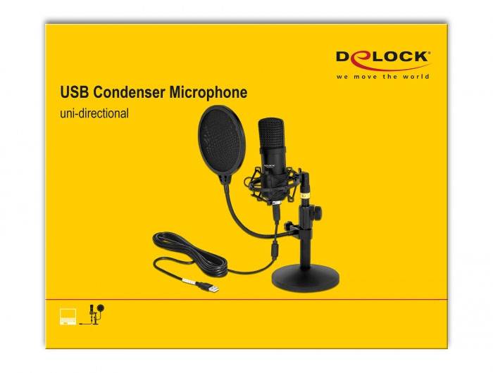 Delock 66300 Stand USB-Mikrofon Übertragungsart (Details):USB, Kabelgebunden inkl. Stativ, inkl. Kabel, Standfuß USB USB