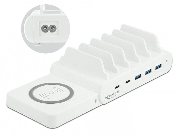 Delock 41450 USB Ladegerät USB-C®, USB-A USB PD, Qi Wireless Charging Weiß Steckdose, Innenbereich Überstromschutz, Wireless