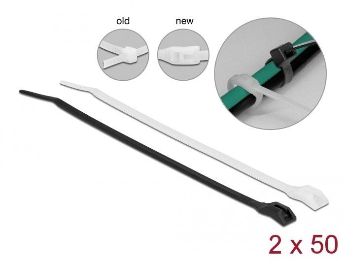 Delock 19464 Kabelbinder Schwarz, Transparent mit flacher Kopfgeometrie 100St.