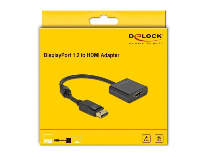 'DisplayPort 1.2 to HDMI Adapter' Verpackung mit Adapterabbildung vorne. Markenlogo oben rechts. Unterstützt 4K, 60 Hz.