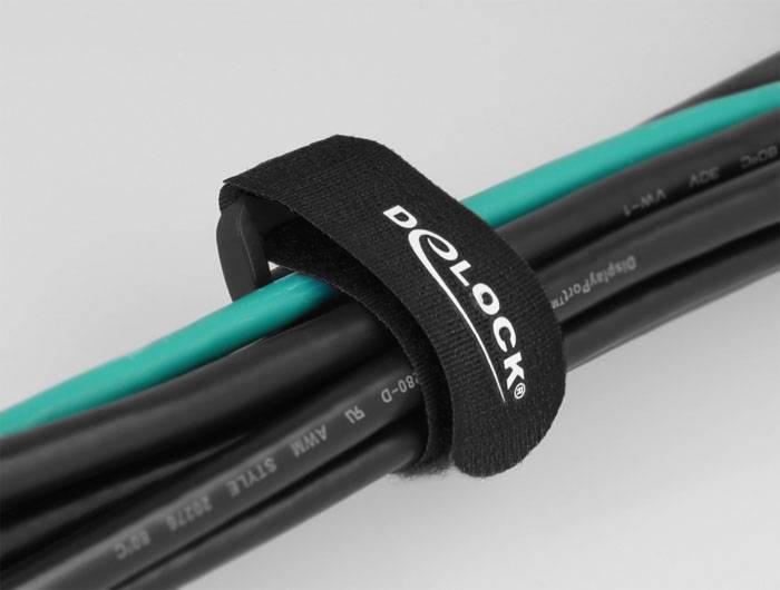 Delock Klettkabelbinder (L x B) 150mm x 20mm Schwarz 5St.