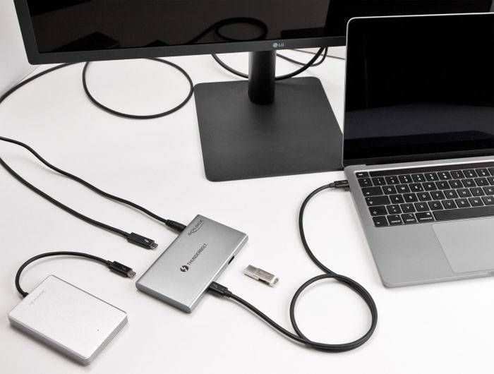 Delock 64157 USB-Hub 3+1 Port Thunderbolt 4, USB-A, DC-Buchse 3.5mm Thunderbolt™ 4 40 GBit/s mit USB-C® Stecker Grau 64157