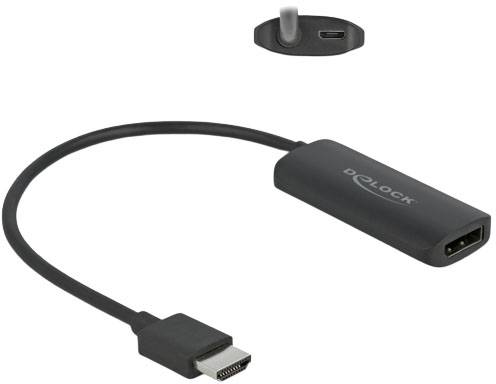 'HDMI auf VGA' Adapter von Delock, schwarzes, kompaktes Design mit einem HDMI-Eingang und einem VGA-Ausgang. Ideal für Gerätekompatibilität.