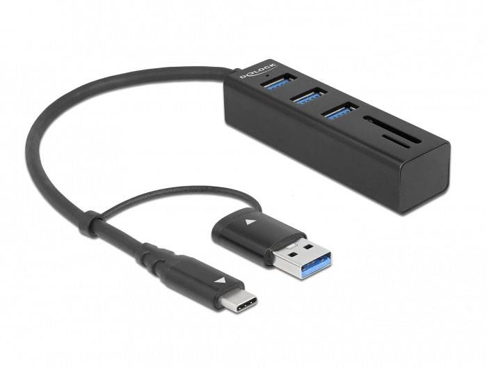 Delock 63859 USB-Hub 3 Port USB-A, microSD, SD USB 3.2 Gen1 5 GBit/s mit USB-C® Stecker 63859