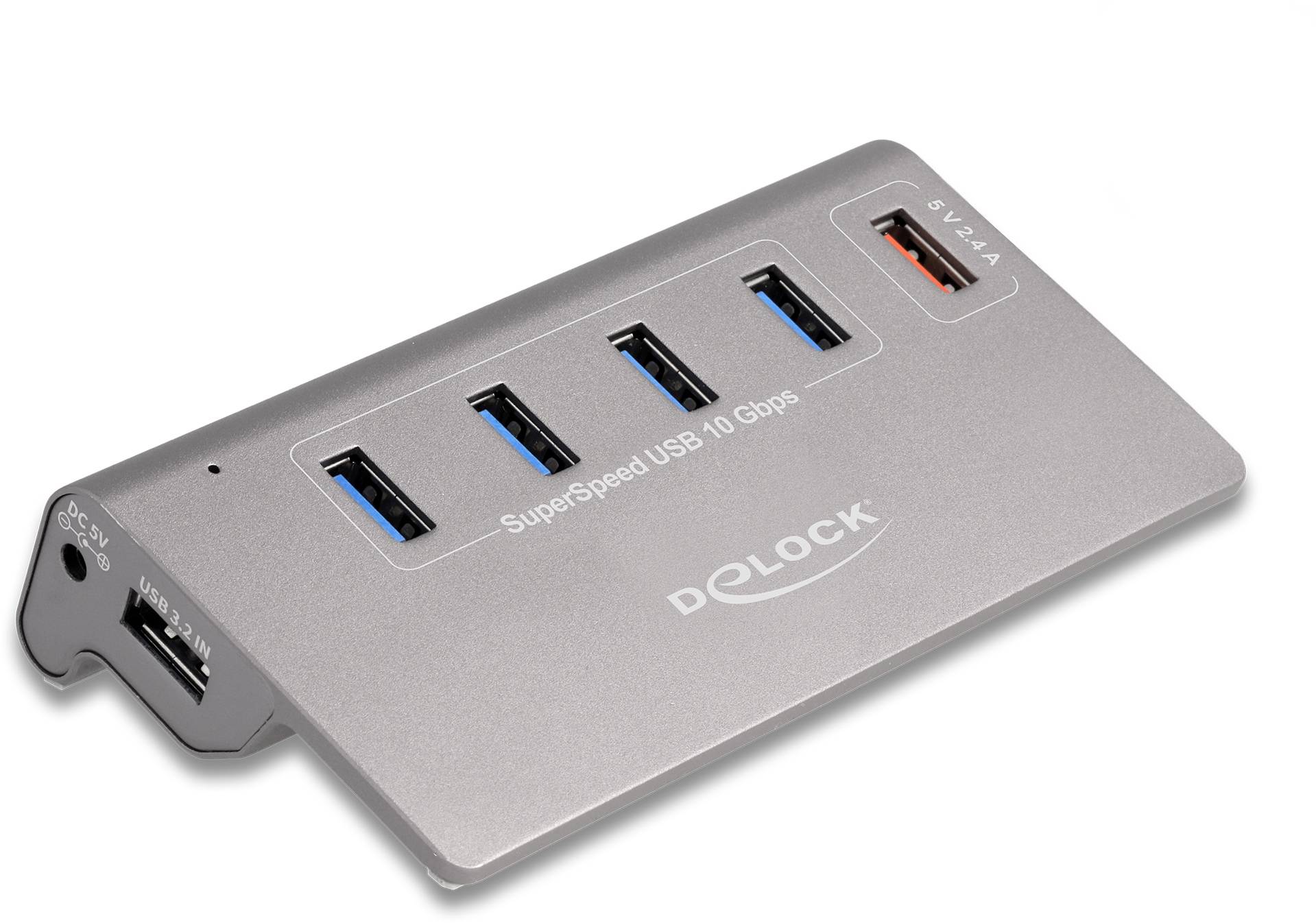 Delock 64182 USB-Hub 4+1 Port USB-A, DC-Buchse 3.5mm USB 3.2 Gen2 10 GBit/s Grau 64182