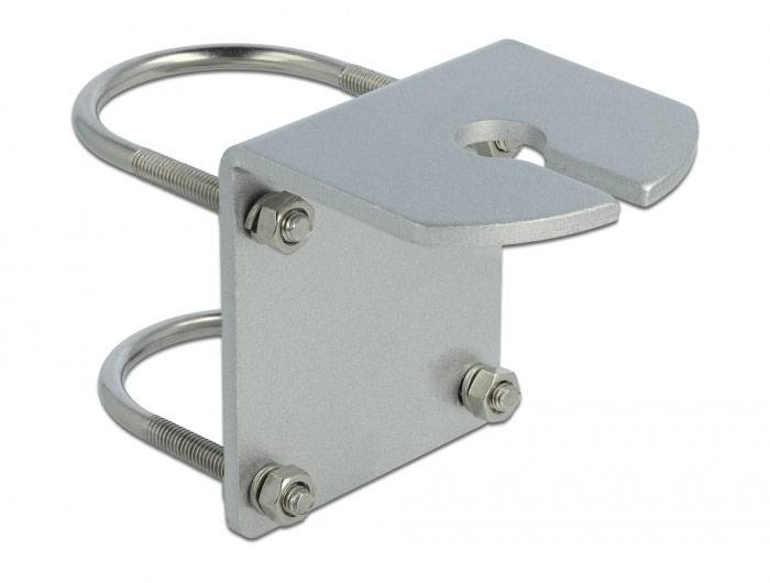 Metallhalterung mit zwei Schraubgewinden und einer abgewinkelten Platte, verwendet zur Befestigung.