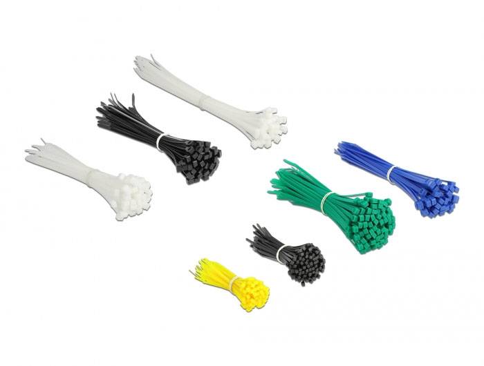 Delock 19358 Kabelbinder-Sortiment Schwarz, Blau, Grün, Weiß, Gelb 1 Set