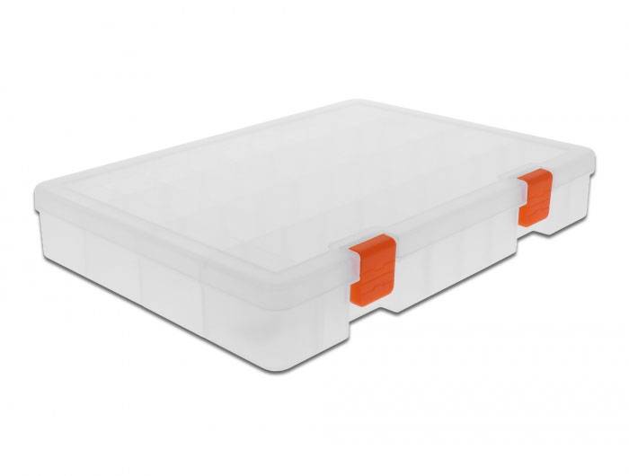 Delock Universal 18350 Box (B x H x T) 190 x 40 x 250mm Anzahl Fächer: 36spritzwassergeschützt, schnittfest, Transparenter Deckel