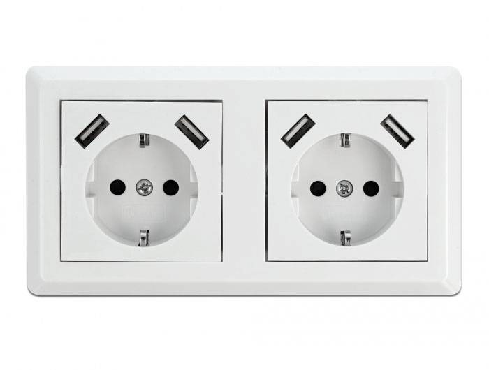 Delock 11475 Einbau-Steckdoseneinheit mit USB, ohne Kabel Weiß