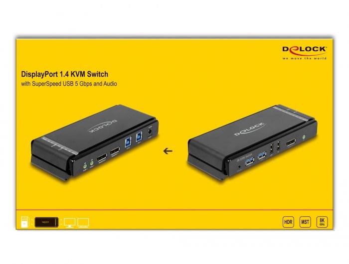 Delock 11476 DisplayPort-Switch DisplayPort® 7680 x 4320 Pixel, 3840 x 2160 Pixel