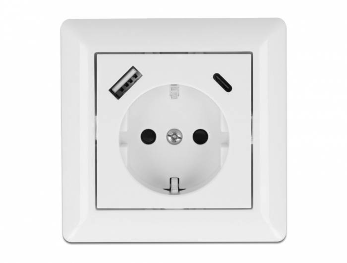 Delock 11489 Einbau-Steckdose mit USB, mit USB-C® Weiß