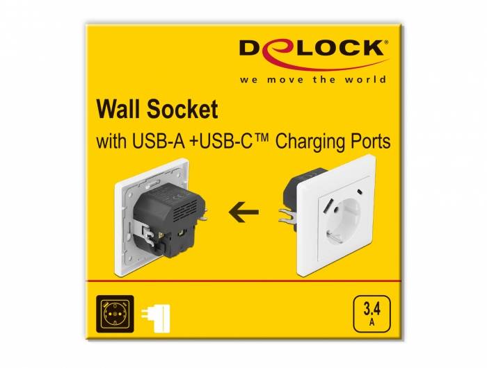 Delock 11489 Einbau-Steckdose mit USB, mit USB-C® Weiß