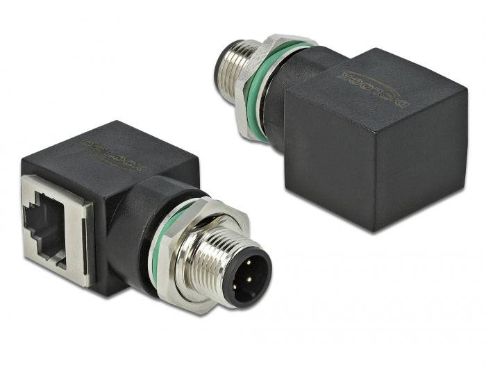 Delock M12 / RJ45 Netzwerk Adapter [1x M12-Stecker - 1x RJ45-Buchse] Schwarz