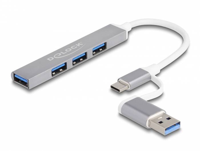Delock 64214 USB-Hub 4 Port USB-A USB 3.2 Gen1 5 GBit/s mit USB-C® Stecker Silber 64214