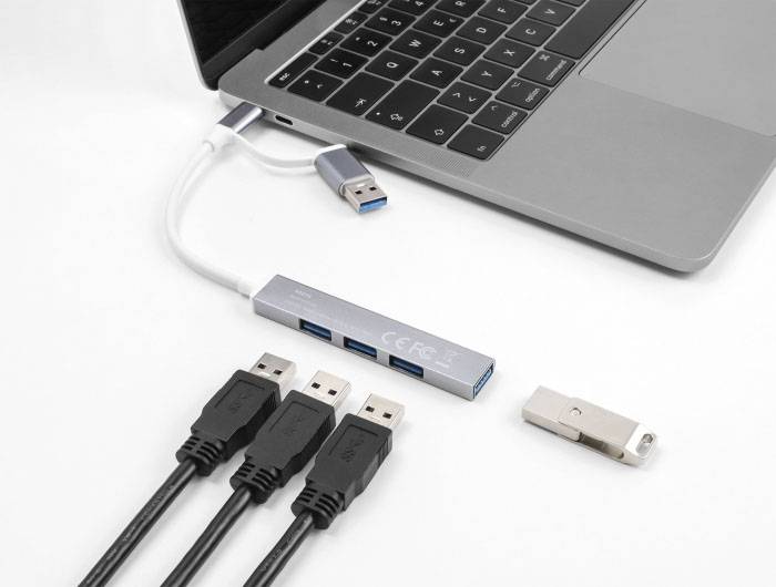 Delock 64214 USB-Hub 4 Port USB-A USB 3.2 Gen1 5 GBit/s mit USB-C® Stecker Silber 64214