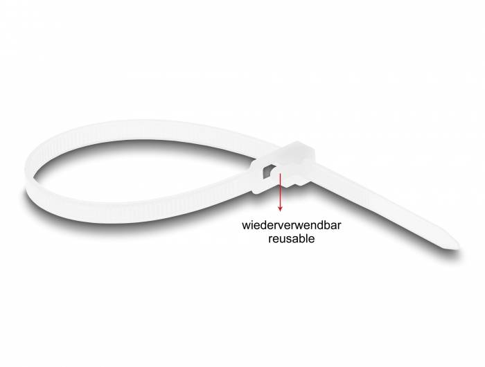 Delock 18642 Kabelbinder Weiß Wiederverwendbar 100St.