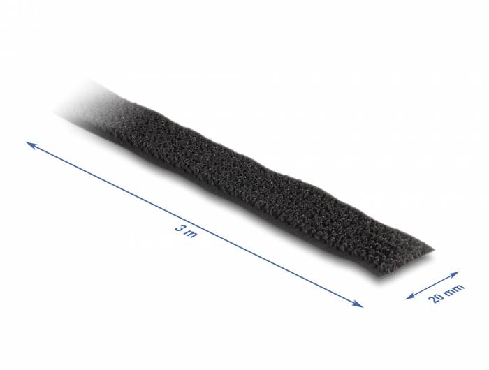 Delock 19111 Klettband (L x B) 3m x 20mm Schwarz 1St.