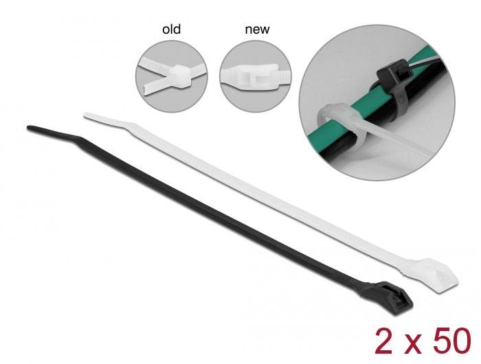 Delock 19489 Kabelbinder Schwarz, Transparent mit flacher Kopfgeometrie 100St.