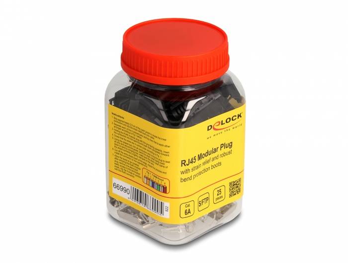 Delock 66990 RJ45 Modularer Stecker mit Zugentlastung Cat.6A und robuster Knickschutztülle 25er Set 66990 Schwarz, Silber 1St.