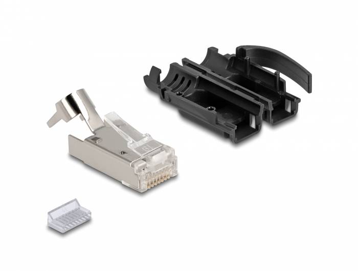 Delock 66990 RJ45 Modularer Stecker mit Zugentlastung Cat.6A und robuster Knickschutztülle 25er Set 66990 Schwarz, Silber 1St.