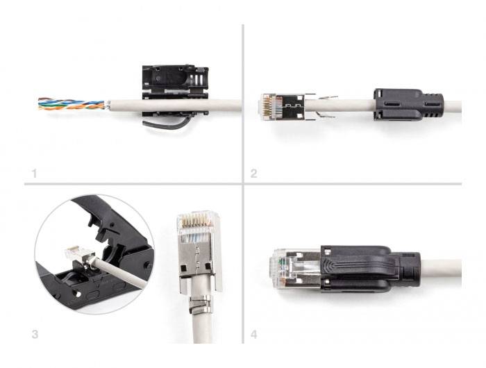 Delock 66990 RJ45 Modularer Stecker mit Zugentlastung Cat.6A und robuster Knickschutztülle 25er Set 66990 Schwarz, Silber 1St.