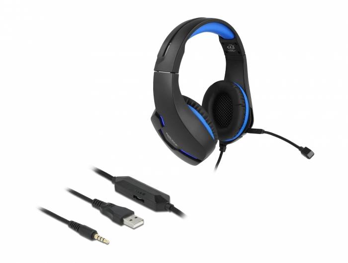Delock 27182 On Ear Headset kabelgebunden Schwarz, Blau Mikrofon-Rauschunterdrückung Headset Gaming