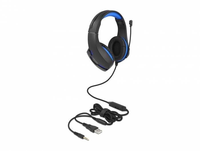 Delock 27182 On Ear Headset kabelgebunden Schwarz, Blau Mikrofon-Rauschunterdrückung Headset Gaming