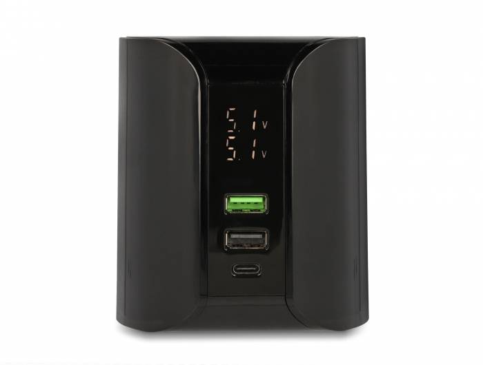 Delock 41441 USB Ladegerät 58W USB-C®, USB-A Qi Wireless Charging Schwarz Steckdose Wireless Charger, Schnellladegerät