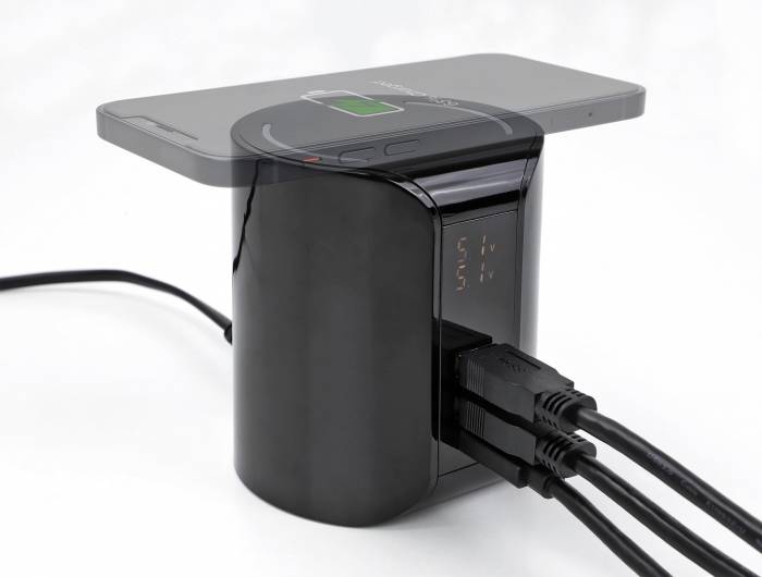 Delock 41441 USB Ladegerät 58W USB-C®, USB-A Qi Wireless Charging Schwarz Steckdose Wireless Charger, Schnellladegerät