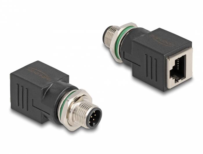 Delock M12 / RJ45 Netzwerk Adapter [1x M12-Stecker - 1x RJ45-Buchse] Schwarz