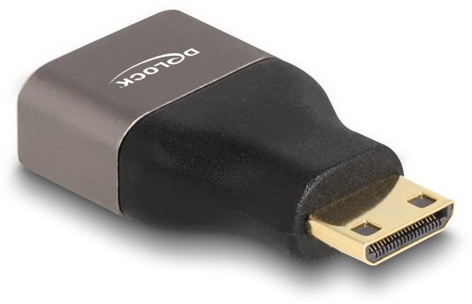 Ein Mini-DisplayPort-Adapter mit schwarzem und metallisch-grauem Gehäuse, geeignet zum Verbinden von Geräten mit DisplayPort-Anschlüssen.