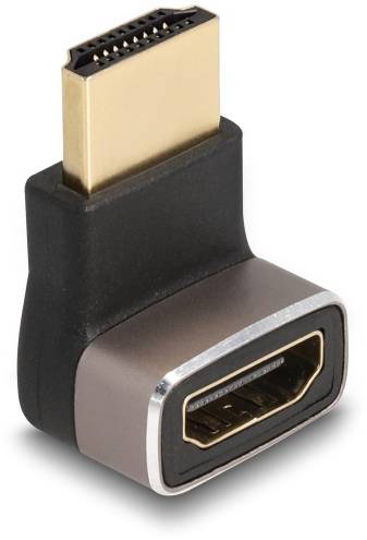 Ein HDMI-Adapter zeigt die männliche und weibliche Buchse. Er wandelt ein Kabel für unterschiedliche Anschlussrichtungen um.