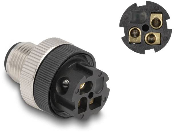 Delock M12 Netzwerk Adapter [1x M12-Stecker - 3x Schraubklemmen] Schwarz