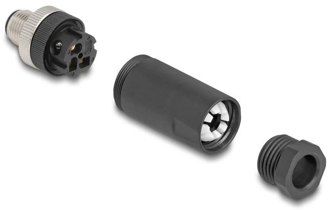 Delock M12 Netzwerk Adapter [1x M12-Stecker - 3x Schraubklemmen] Schwarz