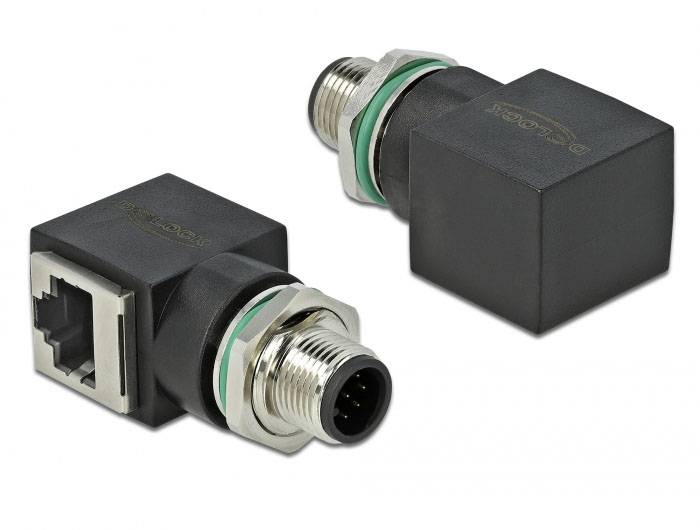 Delock M12 / RJ45 Netzwerk Adapter [1x M12-Stecker - 1x RJ45-Buchse] Schwarz
