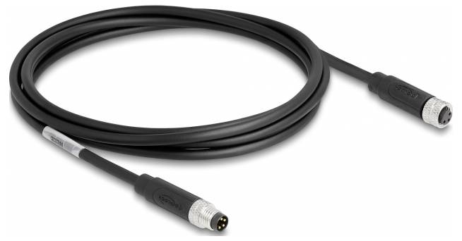 Schwarzes Verbindungskabel mit zwei Steckern an den Enden, geeignet für Audio- und Datensignale.