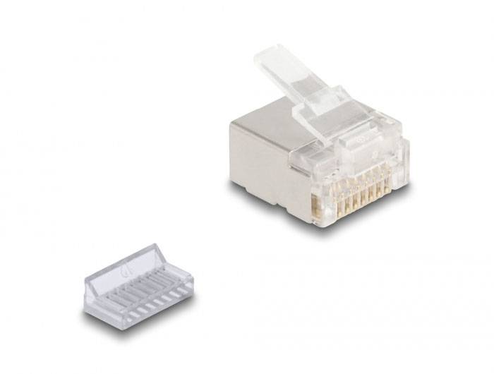 Delock 67019 RJ45 Modularer Stecker Cat.6A für Slim und Flachbandkabel 100er Set 67019 Weiß 1St.